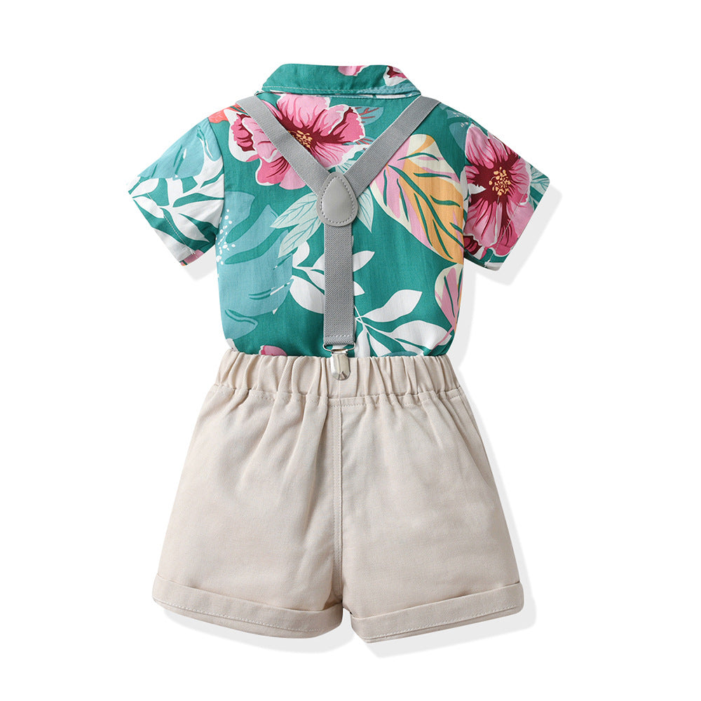 Boys' summer outfit set: new stylish beach-inspired trendy shirt & shorts - cool & fashionable two-piece set for kids
