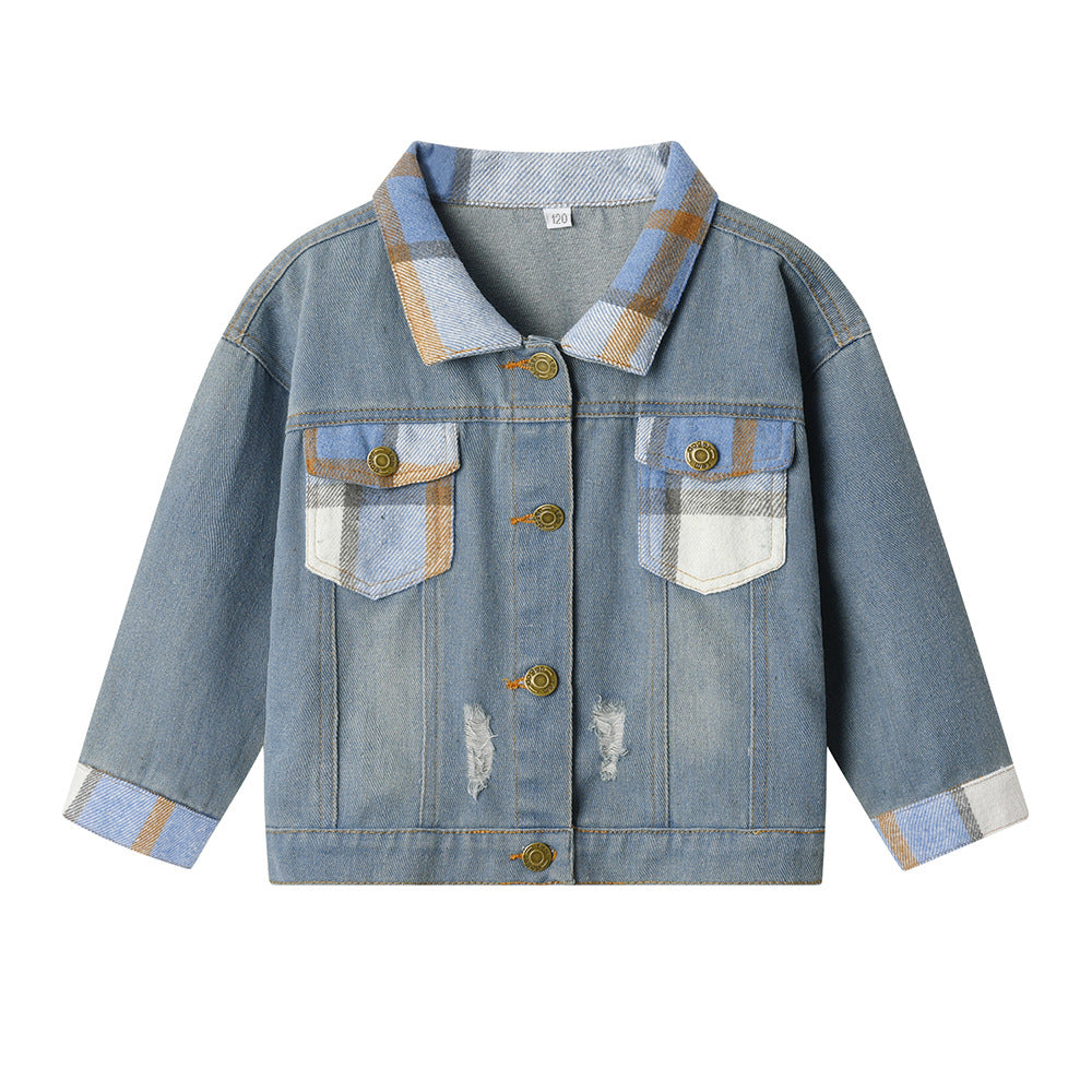 Kids' faux two-piece denim jacket - new autumn/winter hooded fashion casual top for boys and girls - wholesale for export