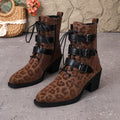 belt buckle mid-calf boots  autumn winternew arrival british style leopard print plus sizeretroboots knight boots