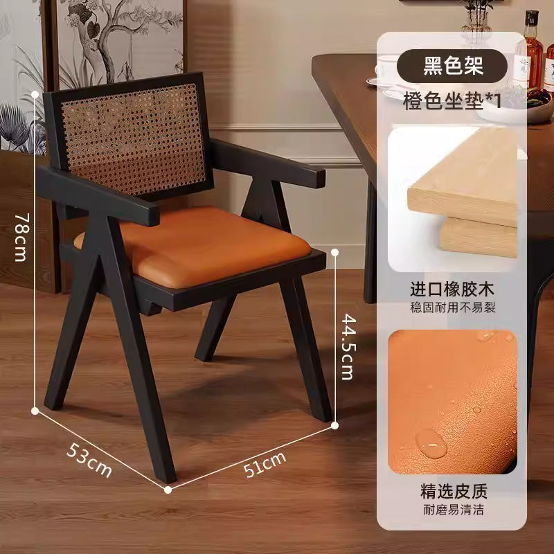 Used wabi-sabi style light luxury solid wood chair chandigarh home chair retro armchair stool high back dining chair