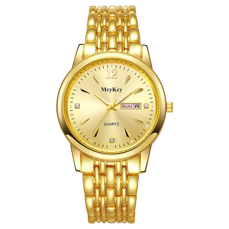 Mcykcy brand steel band alloy business watch with date and day display - cross-border wholesale casual dual calendar quartz watch