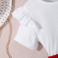 Girls' two-piece outfit: short-sleeve crewneck ribbed top + beaded culottes set