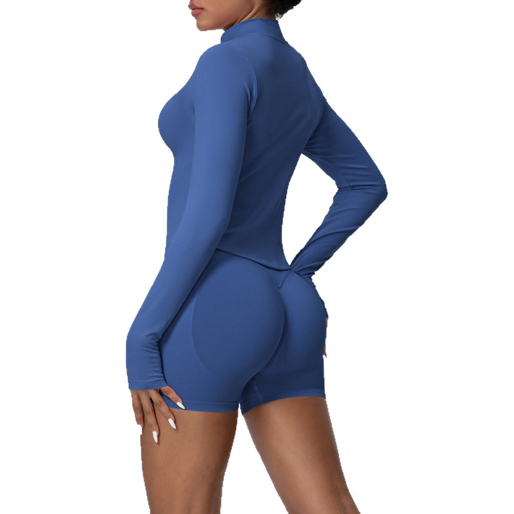 European and american seamless solid color knitted yoga outfit, outdoor casual quick-dry compression sportswear set, running fitness three-piece set