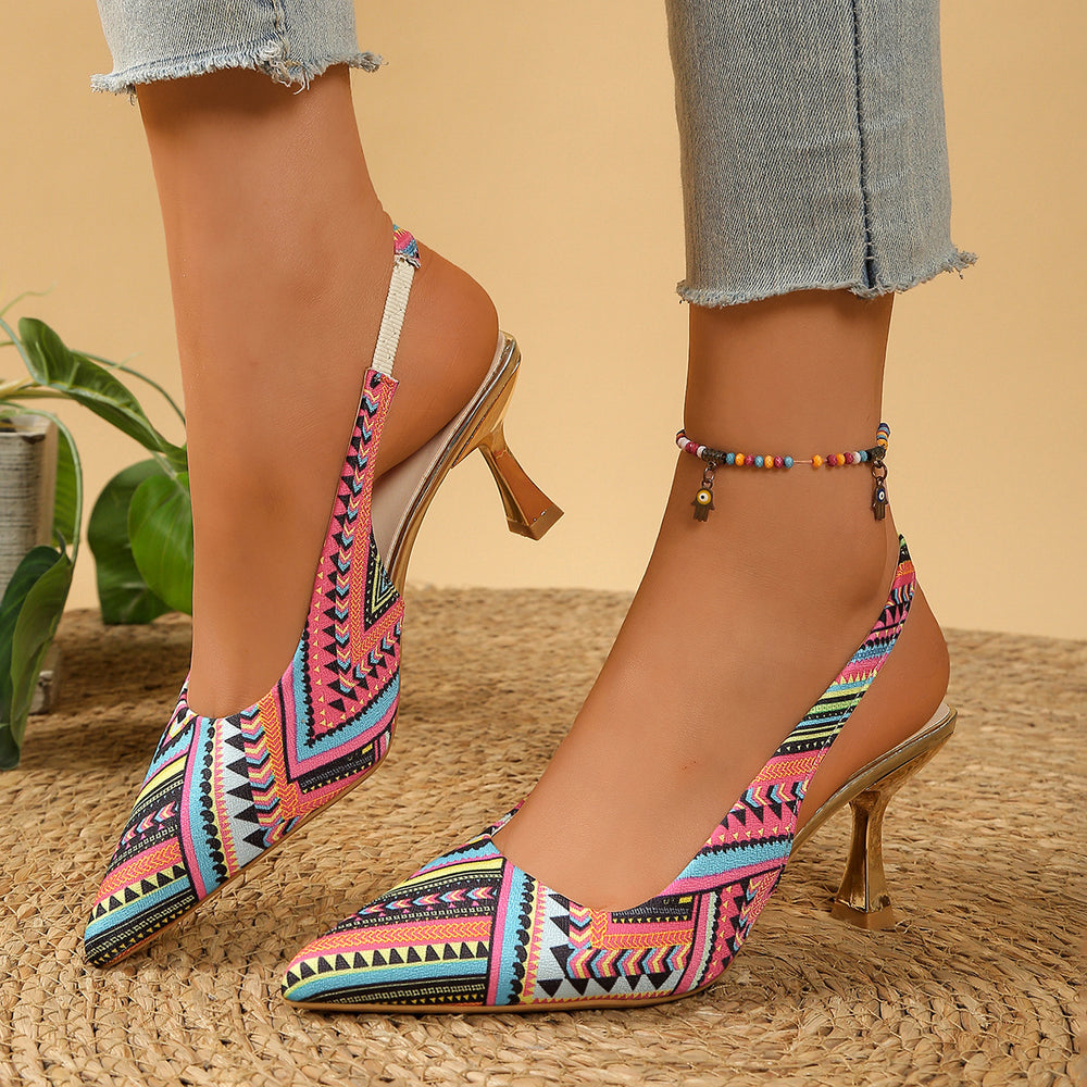 export style 2026 spring fashion pointed-toe high heels, sizes 40-42, patterned low-cut versatile office pumps