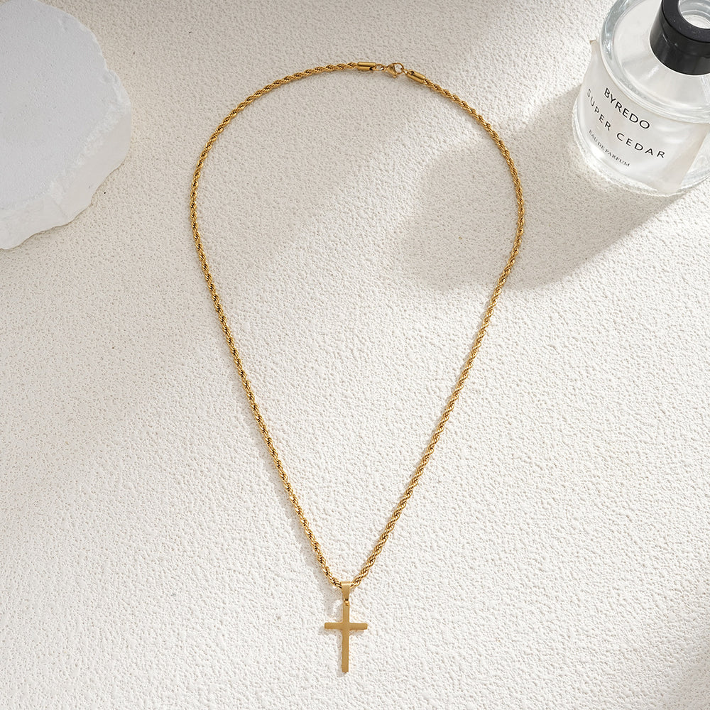 European and american cross-border tmue hot-selling men's twisted rope chain hip hop trendy chain cross pendant necklace