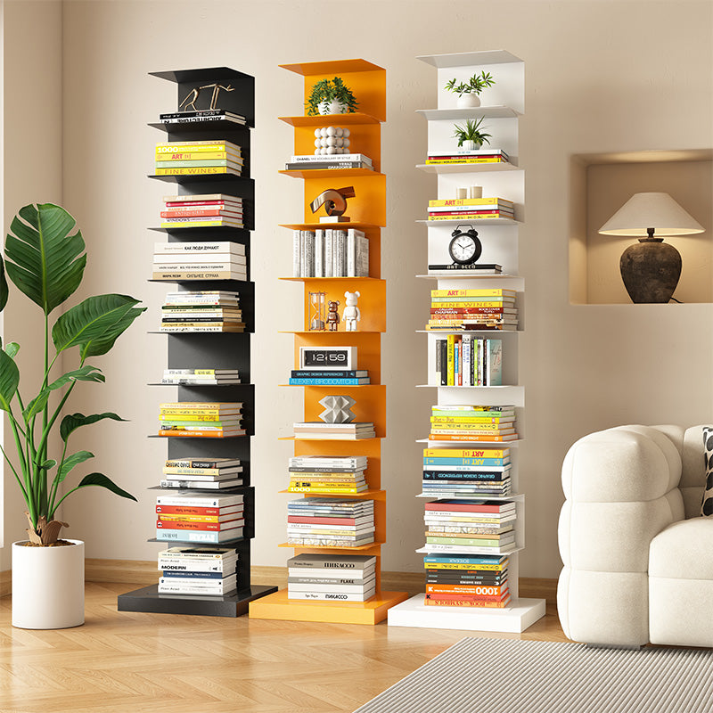 Designer bookshelf rotating invisible spiral display stand living room wrought iron home corner shelf indoor narrow bookcase