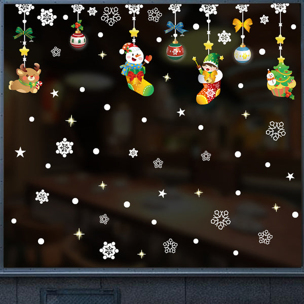 New Christmas Snowflake Stickers Christmas Snowman Greetings Window Stickers New Year Ornaments Static Snowflake Glass Stickers