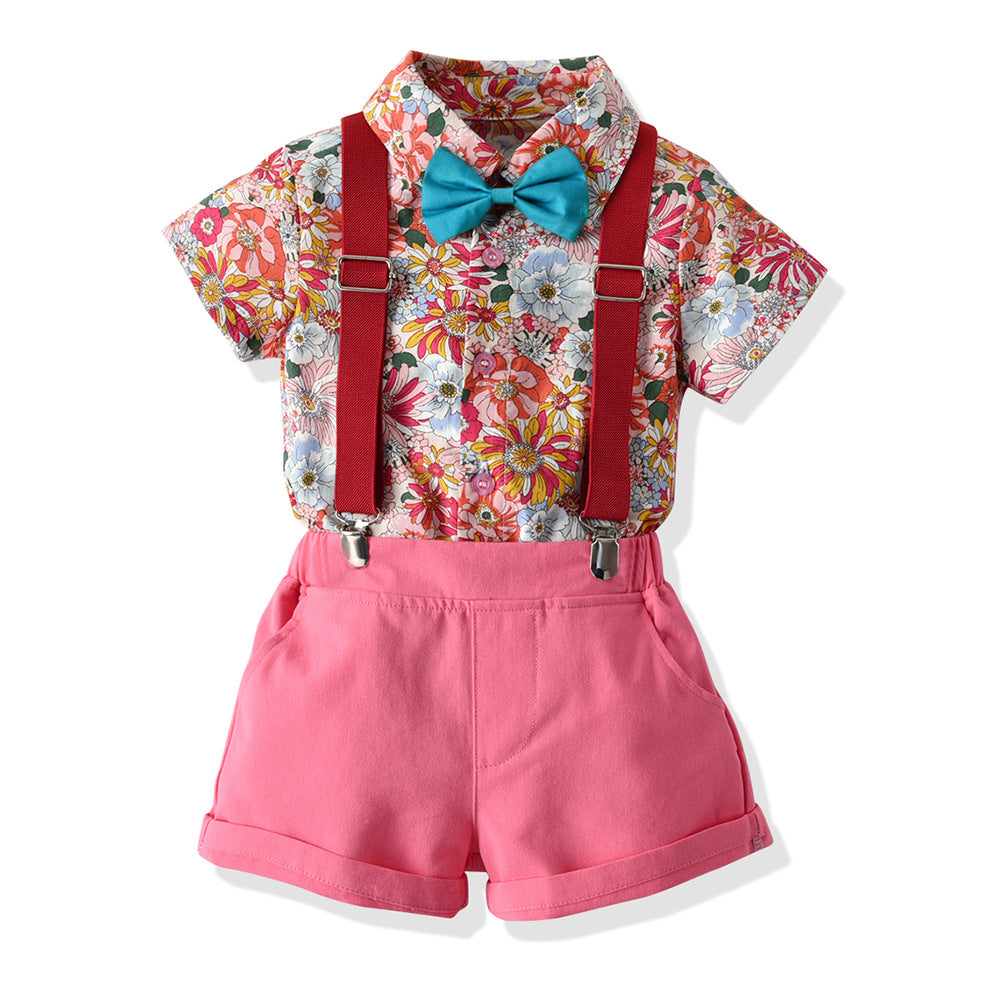 Kids' hong kong style floral shirt performance costume, boys' street dance outfit, runway dress, boys' host outfit, children's day performance costume