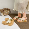 New platform heel 4cm fairy style floral flip-flops - women's summer outdoor anti-slip versatile beach sandals