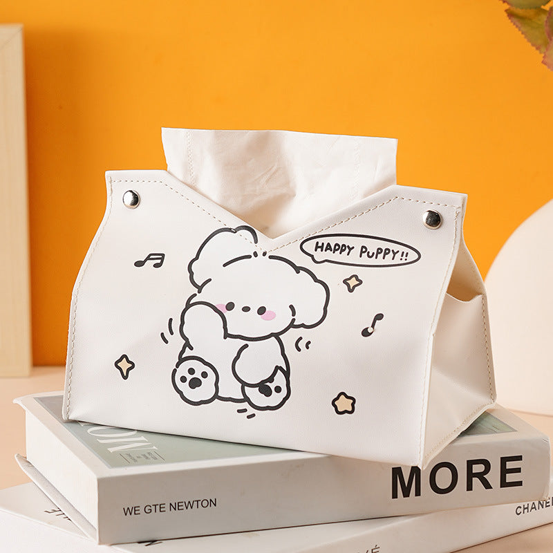 Cute cartoon naughty dog tissue box household car universal pumping paper box large capacity napkin paper box storage box