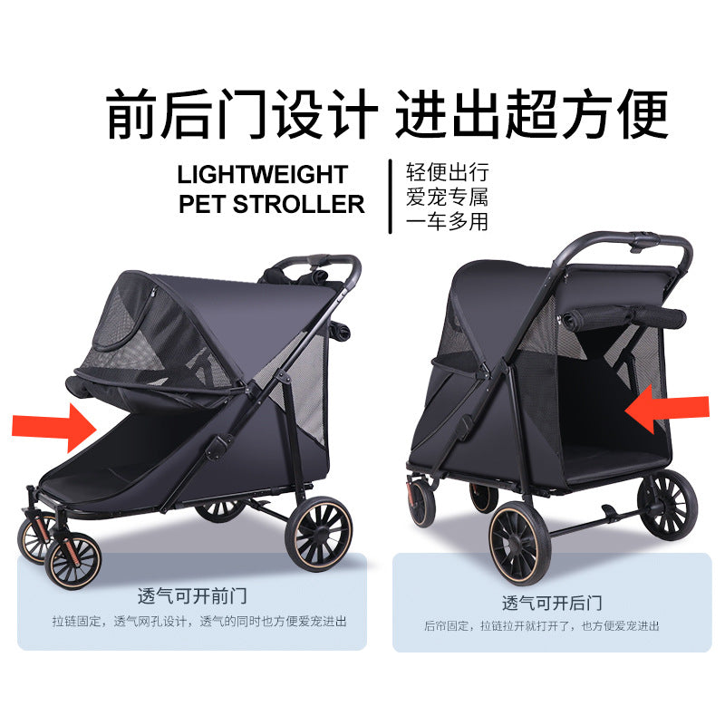 Factory direct large-capacity pet stroller, medium to large pet carrier with double doors, one-button fold