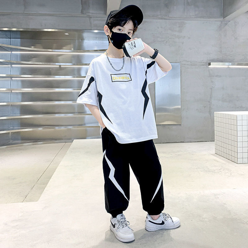 Boys' summer outfit set: short-sleeve top & shorts - trendy  style, lightweight kids' activewear, street style