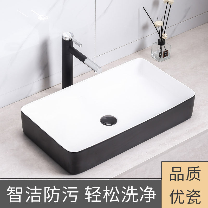 陶瓷台上盆一体洗手盆薄边艺术盆哑光黑无孔洗手盆酒店工程陶瓷盆