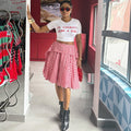 European and american cross-border women's fashion:  summer new arrivals - high-waisted, slimming, asymmetrical plaid midi skirt with unique design