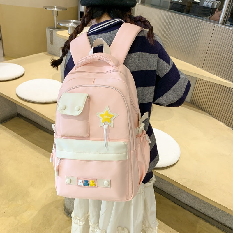 New ins college style large-capacity schoolbag Japanese simple  style backpack solid color value student bag