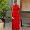 Ready-to-ship european and american women's clothing:  summer new arrival - turn-down collar, pocketed, cinched waist, loose wide-leg sleeveless jumpsuit