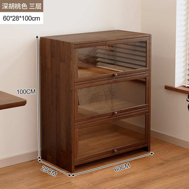 Solid wood dust-proof bookcase integrated against the wall Walnut color storage cabinet Locker Floor storage cabinet Household bookshelf
