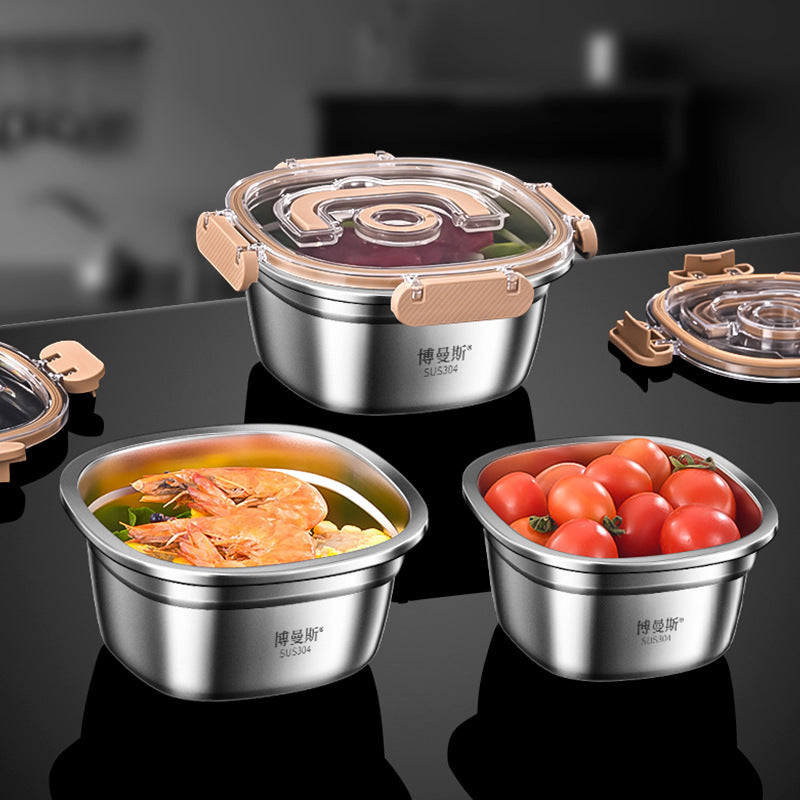 304 stainless steel crisper food grade refrigerator sealed box fruit box bento box soup bowl with lid lunch box wholesale