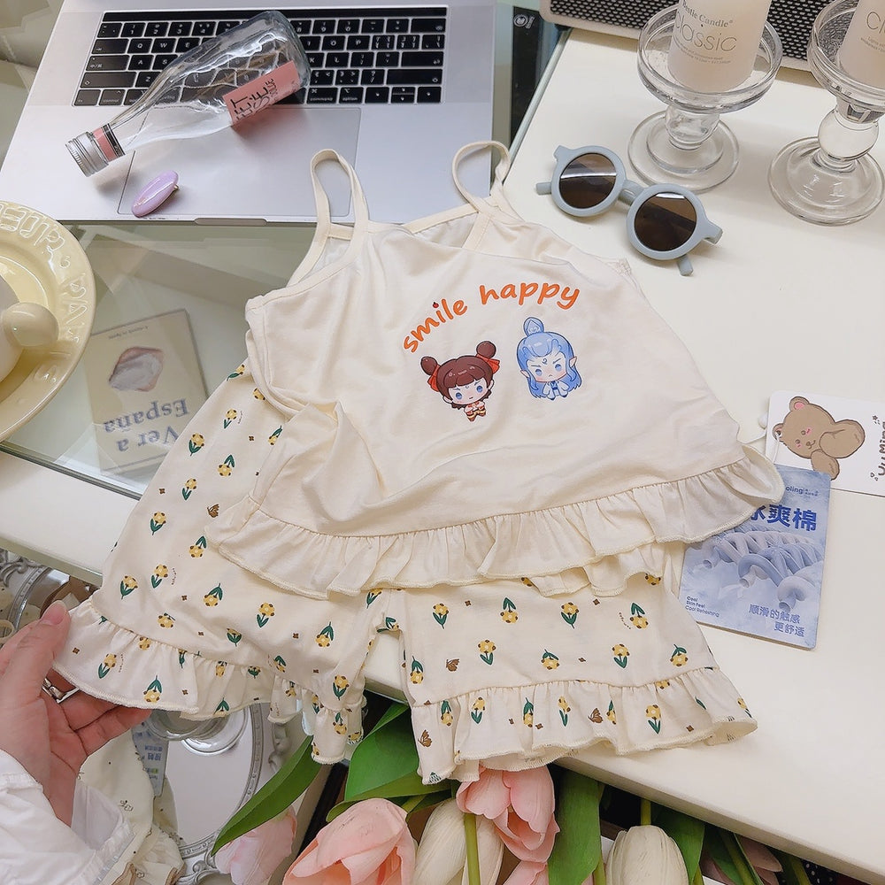 Girls' summer pajama set: camisole dress and shorts - baby modal loungewear, class a quality, kids' size