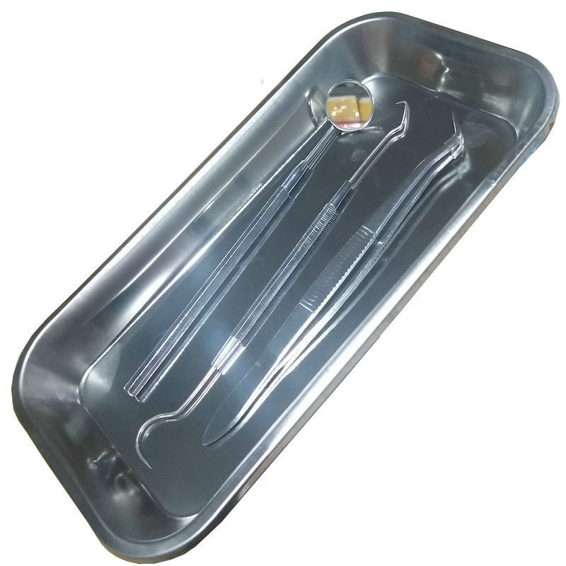 Dental household stainless steel surgical small square plate probe forceps tooth bracket mirror three-piece set curved plate tray instrument box