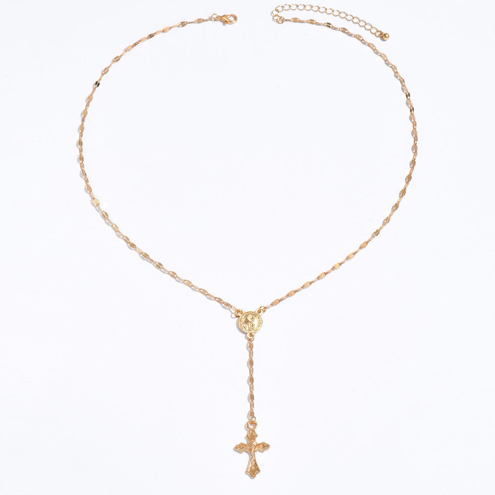 Long tassel cross necklace wholesale cross-border retro high-end jewelry women's white hair madonna portrait sweater chain