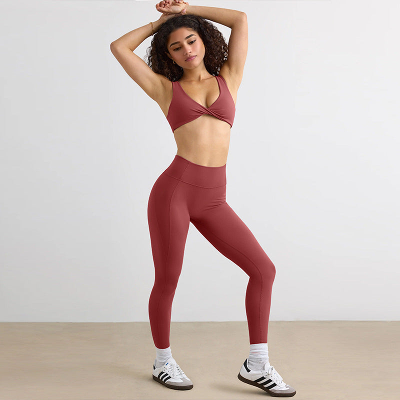 Fashion cross-border nude yoga clothes for women, tight-fitting, quick-drying yoga bra, outdoor running fitness clothes, sports suit