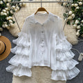 French romantic ruffle bell sleeve blouse - elegant, versatile, and chic work top - unique and high-end shirt