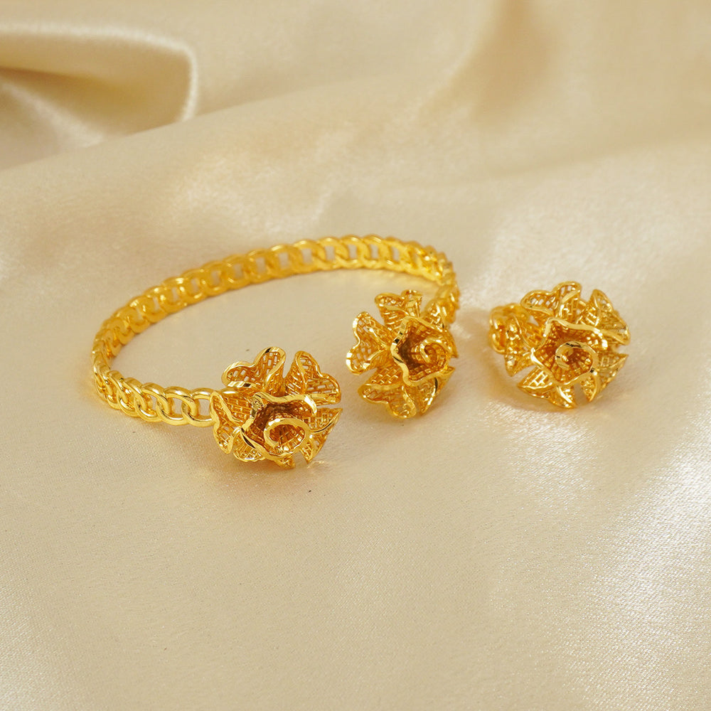 middle eastern women's luxury wedding bracelet and ring set - floral wedding bridal gift jewelry set