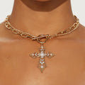 Cross necklace wholesale european and american cross-border autumn and winter jewelry accessories women's diamond-encrusted accessible luxury niche pearl sweater pendant