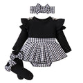 Children's clothingfall and winter style infant and toddler pit strip long sleeves double-layer flying sleeves and houndstooth skirt