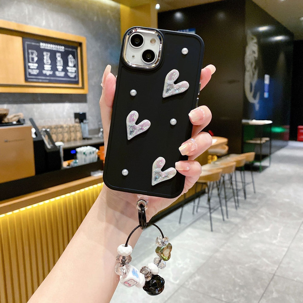 Suitable for apple 16pro metal photo frame pearl heart mobile phone case iphone7p/xr pure color protective cover