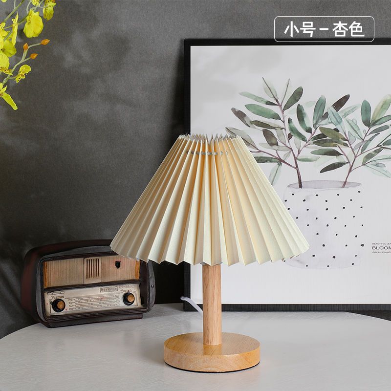 USB Nordic Internet celebrity desk lamp Korean pleated ins bedside bed and breakfast decoration night light bedroom solid bedroom wood lamp