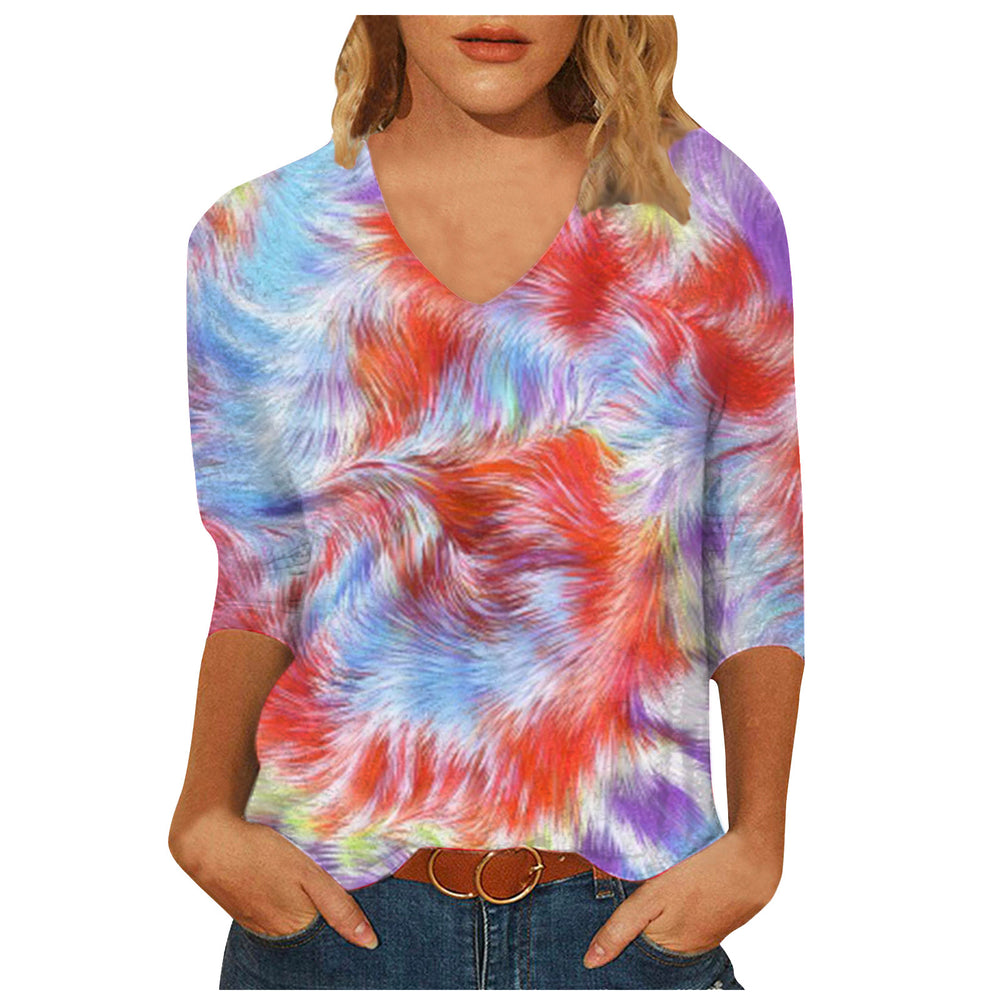 cross-border  women's casual v-neck 3/4 sleeve t-shirt top - in stock