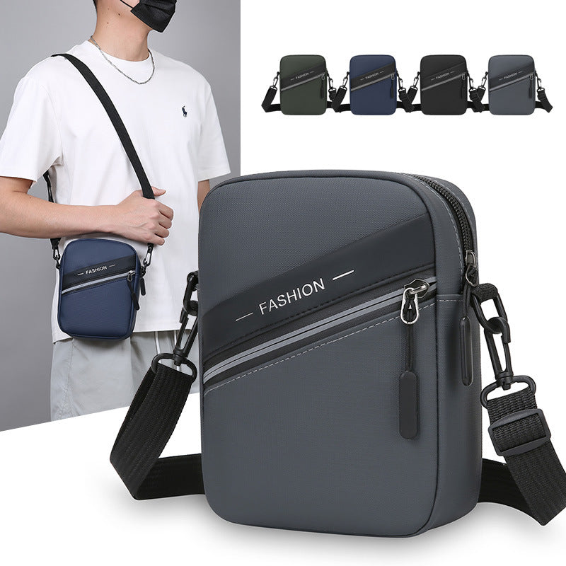 Simple casual men's shoulder bag outdoor travel portable mobile phone bag PU leather film lightweight versatile messenger bag wholesale