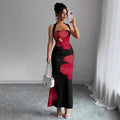 Ready-to-ship european and american  cross-border women's summer new arrival: elegant and sexy halter neck bodycon printed dress