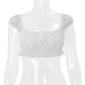 european and american women's clothing  summer new sexy square neck cropped slim-fit versatile flutter sleeve top