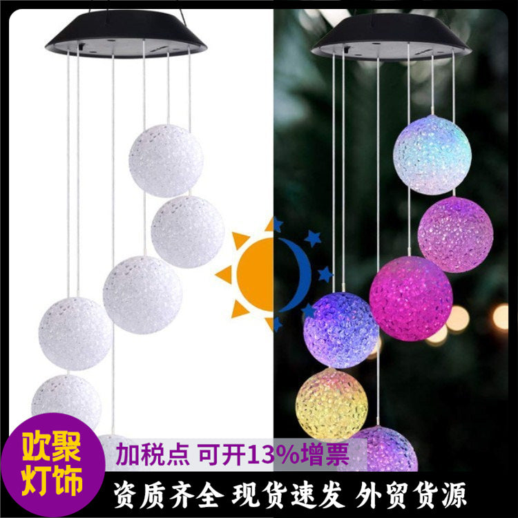 's new solar wind chime light, rice ball hummingbird color-changing light string LED outdoor garden decoration hanging light