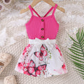 Children's clothing  fashion children's clothing rose red suspender top + printing pattern shorts girl