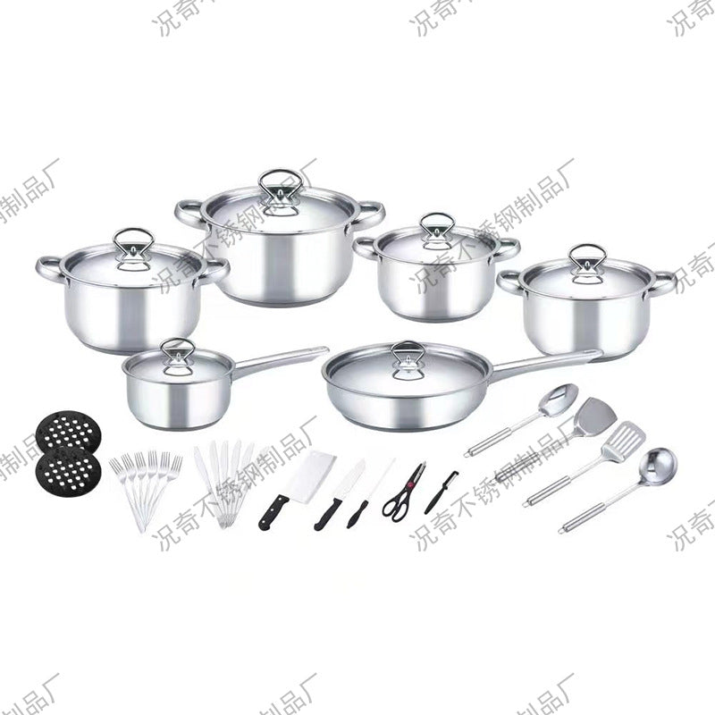 African 35-piece pot set thickened double bottom stainless steel suit pot cross-border 15pcs/45pcs cookware combination pots