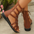summer new high-top sandals women's foreign trade plus size roman rivet cutout back zipper flat sandals