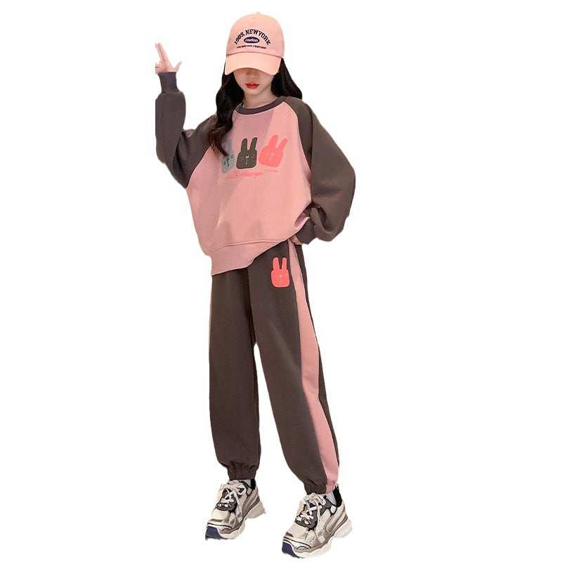 Girls' spring/autumn outfit : new trendy and stylish kids' sweatshirt set - autumn collection for mid-to-large children, popular casual two-piece set