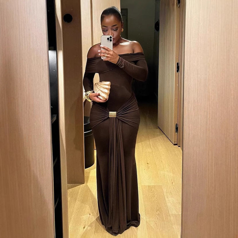 fall/winter new european and american style women's fashionable elegant one-shoulder solid color long sleeve bodycon mini dress