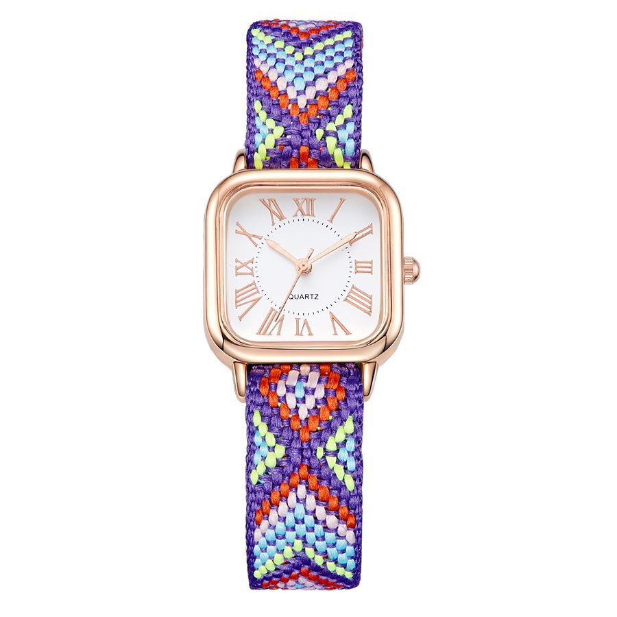 Dopamine color women's small square watch casualretro ethnic style braided rope watch women's watch quartz watch wholesale