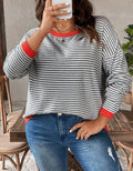european and american cross-border autumn women's striped t-shirt plus size top casual sweater
