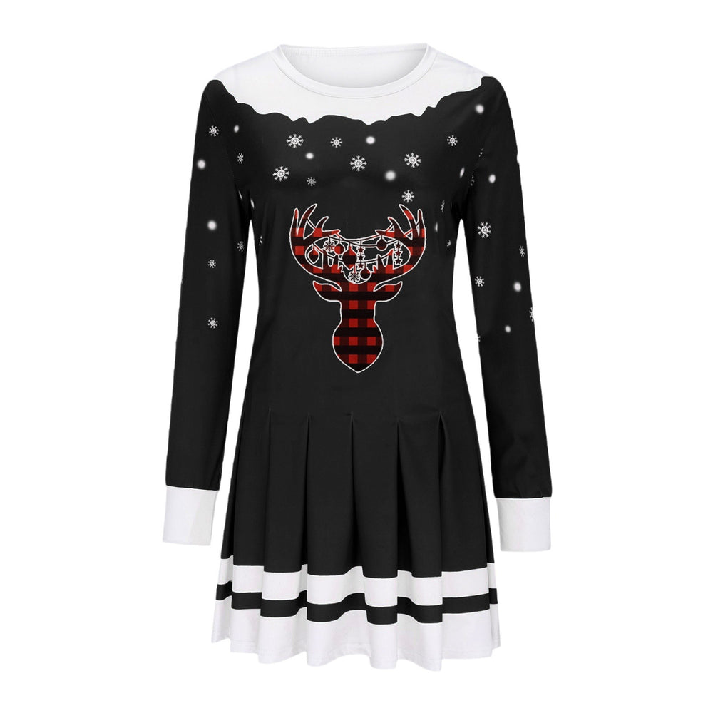 european and american cross-border women's autumn/winter new collection: round neck long sleeve pleated casual party dress