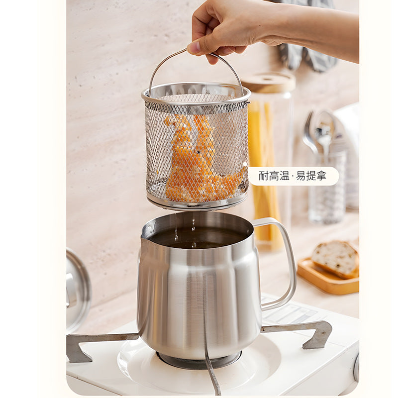 304 stainless steel uncoated multi-purpose pot with strainer, oil skimmer, kitchen lard container, small fryer - customizable