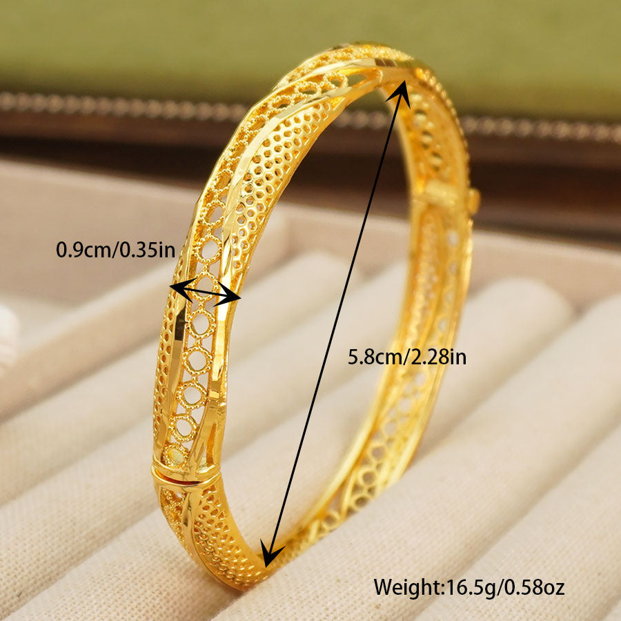 24k gold-plated copper middle eastern geometric hollow-out design women's bangle bracelet - perfect for brides, weddings, and parties