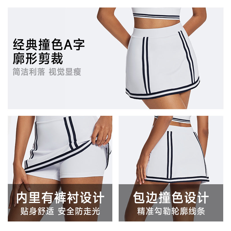 New color block active skort - anti-exposure tennis skirt, running, fitness, yoga skirt with built-in bra - tennis outfit set