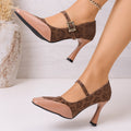 Plus sizefrenchsexy stiletto leopard print mary jane high heelsfall and winternew arrivaltweed style one-strap stiletto flats