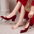 Autum wedding shoes for women with thick heels 6 new bride chinoiserie red fleece-lined xiuhe wedding dress two-wear high heels tiring feet